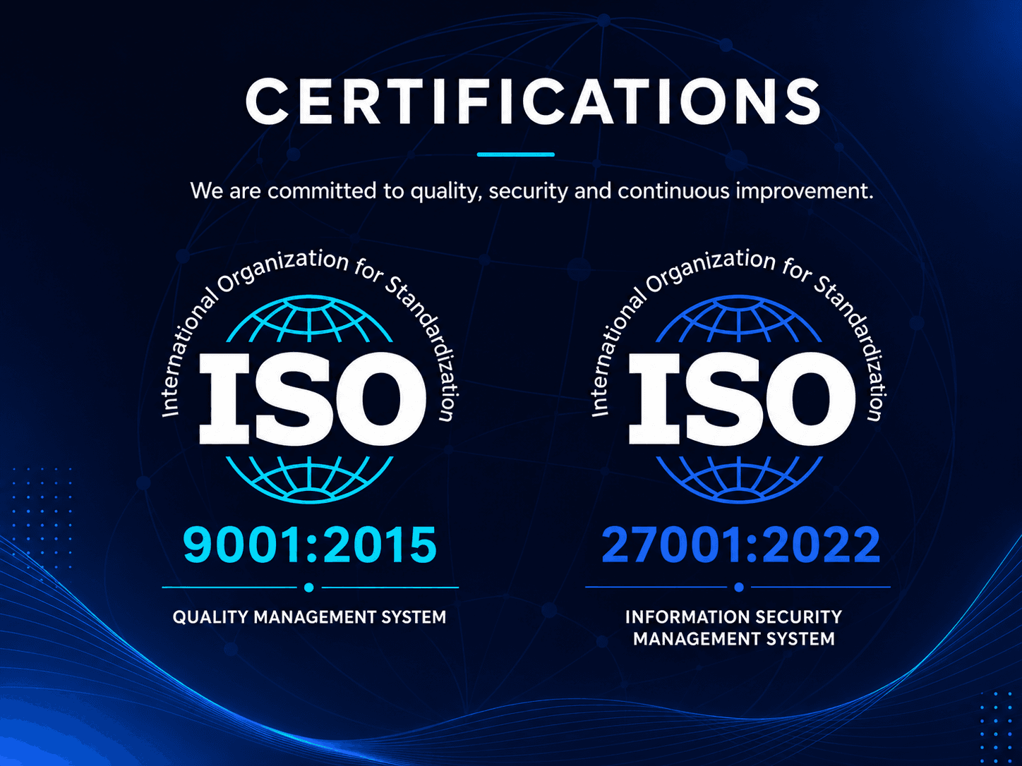 Certificazioni ISO 9001:2015 e ISO 27001:2022